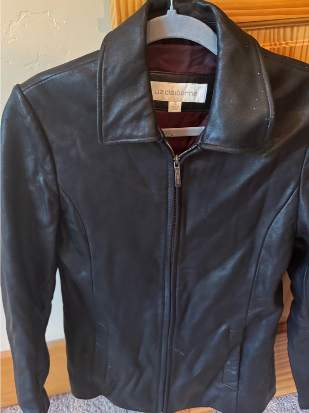 Liz Claiborne Black Leather Zip-Up Bomber Jacket